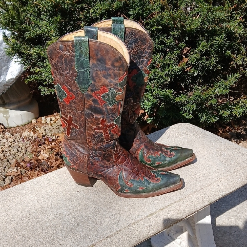 Corral Chestnut Marbled Brown Leather R1008 Sz 9